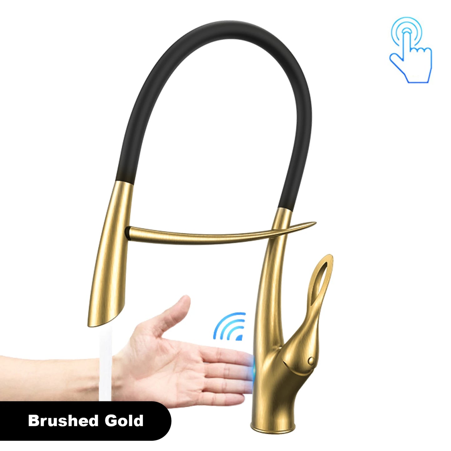 Mitigeur de cuisine Gestan en laiton brossé doré avec interrupteur tactile, cartouche céramique monotrou, robinet d'évier eau chaude et froide