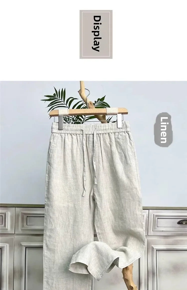 Hochwertige reine Leinenhose für Herren Sommer Baumwoll-Leinen Loose Straight Leg Freizeit lange Hose Frühling Herbst Bequem Atmungsaktiv