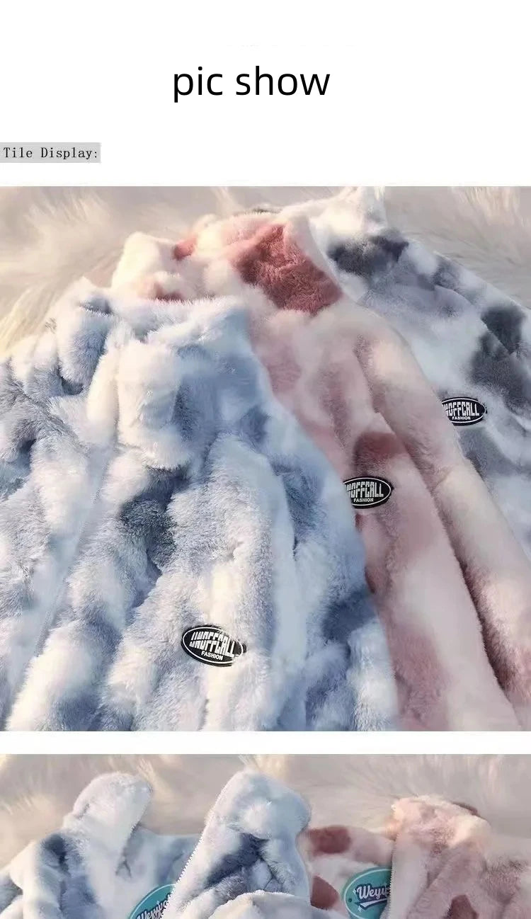 Neue Damen Batik Lammfelljacke Herbst Winter Reißverschluss Oberbekleidung Warme Plüschjacken Harajuku Lässige Lose Weibliche Dicke Jacke