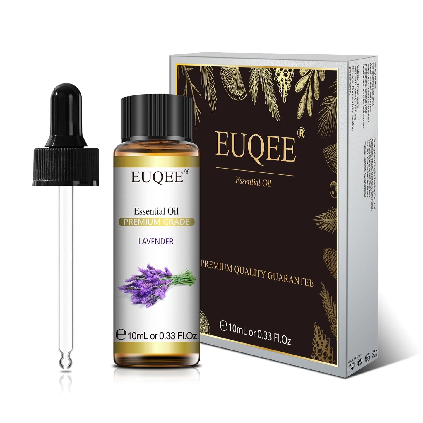 EUQEE Huile essentielle pure de 10 ml avec compte-gouttes Bergamote Rose Cannelle Lavande Jasmin Eucalyptus Vanille Set d'huiles essentielles aromatiques