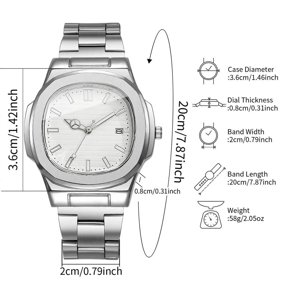 Montre de Luxe pour Homme, Cadran Carré Tendance, Bracelet en Acier Inoxydable, Mouvement à Quartz avec Calendrier (Sans Boîte)