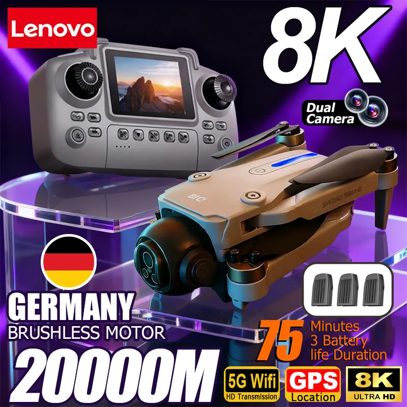 Drone Lenovo D18 8K HD Double Caméra Photographie Aérienne Évitement d'Obstacles Moteur Sans Balais 5G WIFI GPS Retour d'Écran RC Quadcopter