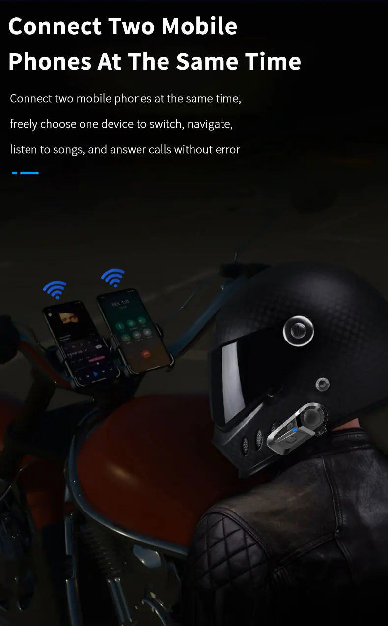 Casque de moto sans fil Bluetooth 5.3, appels mains libres, téléphone, écouteurs de moto étanches, lecteur de musique, casque de moto
