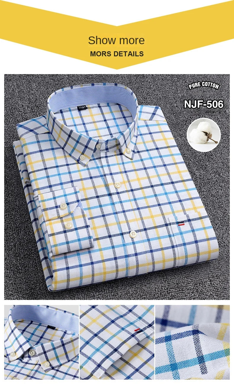 100-220 catties Plus Size Men's Shirt 100% Cotton Long Sleeve Business Casual All Oxford Spinning Plus Size Plaid Shirt