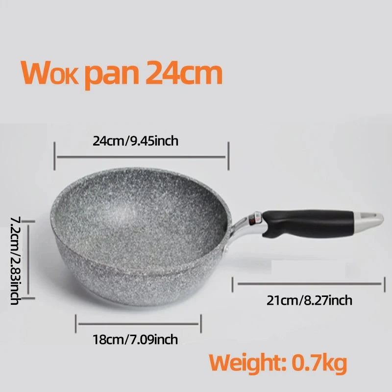 Langlebige Steinpfanne28/26/24/20cm Wok Antihaftpfanne Bratpfanne Kessel Induktionskochfeld Pfannen Pfannkuchen Eier Gasherd Zuhause