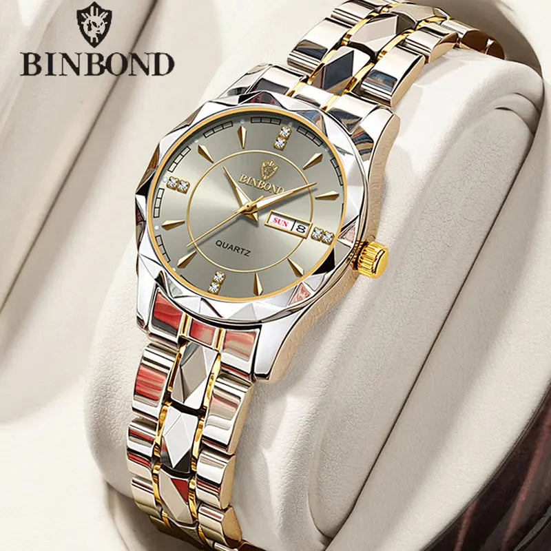 BINBONG Montres Femme Luxe Mode Dames Montre à Quartz Étanche Lumineuse Date Acier Inoxydable Montre-Bracelet Cadeau Petite Amie Amoureux