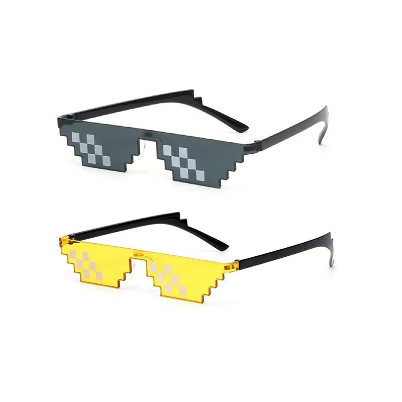 2Pcs Mosaic Sunglasses Cool Party Vintage Shades Eyewear For Men Pixelated Sunglasses Funny Women Glasses