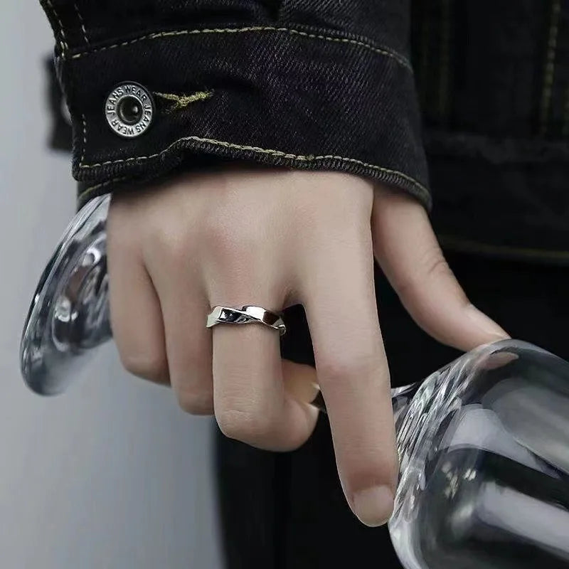 Bague Mobius Wave en alliage couleur argent, bague ouverte pour femmes, bijoux rétro simples pour hommes, accessoires tendance