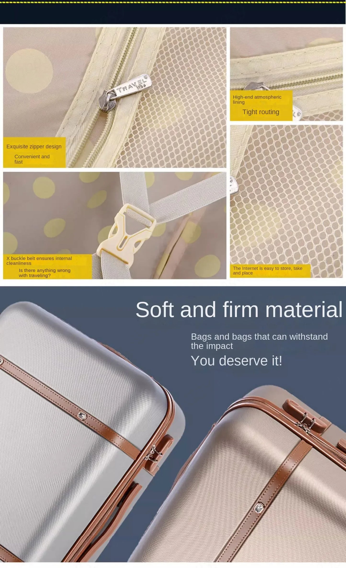 Nouvel ensemble de bagages à roulettes pour femmes - Ensemble valise de voyage tendance avec serrure à combinaison, sac à cosmétiques universel, ensemble de 2 valises à roulettes rétro