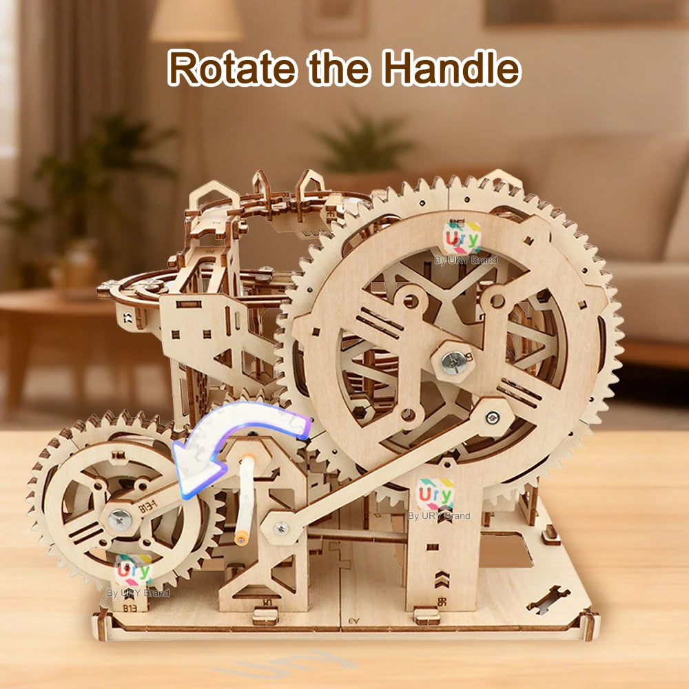 Ury 3D Wooden Puzzle Marble Run Set Track Device Mechanical Manual Model Science High Difficulty Maze Ball Assembly Toy for Boys
