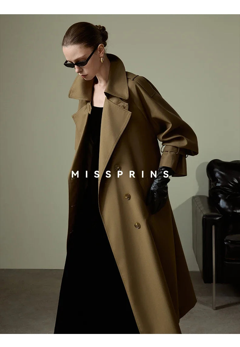 Lautaro Frühling Herbst Langer Khaki Trenchcoat für Damen Gürtel Zweireiher Schick Luxus Designer Europäische Mode Kleidung 2025
