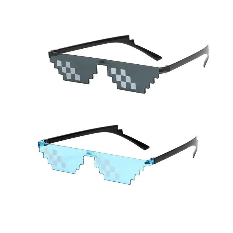 2Pcs Mosaic Sunglasses Cool Party Vintage Shades Eyewear For Men Pixelated Sunglasses Funny Women Glasses
