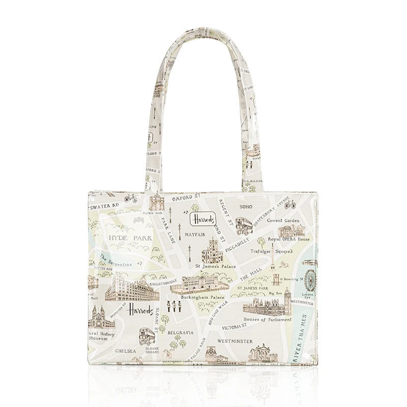 Horizontal Edition PVC Reusable Shopping Bag Eco-friendly London Lady Shopper Bag Large Capacity Waterproof Handbag Shoulder Bag