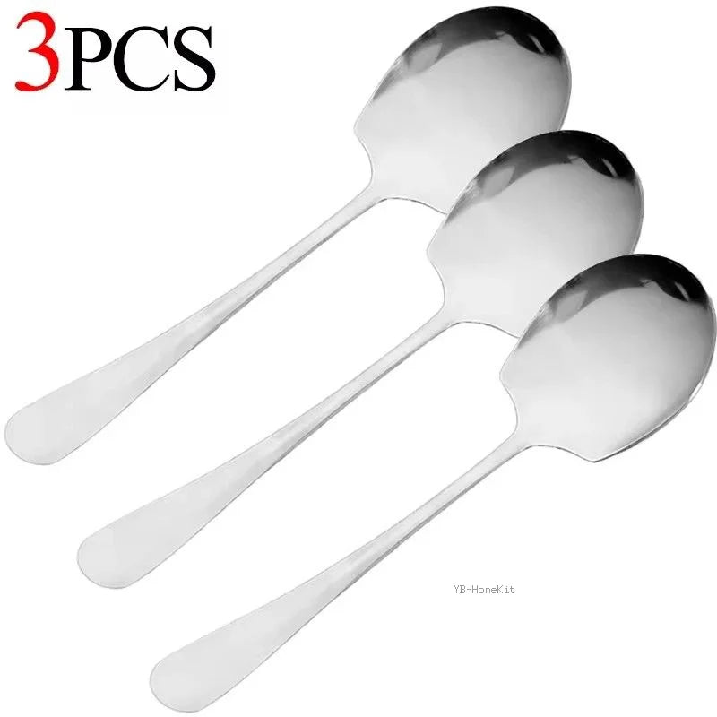 1/4pcs Large Stainless Steel Spoon Thicken Home Dinner Public Spoon Long Handle Soup Spoons Round Head Buffet Serving Tableware