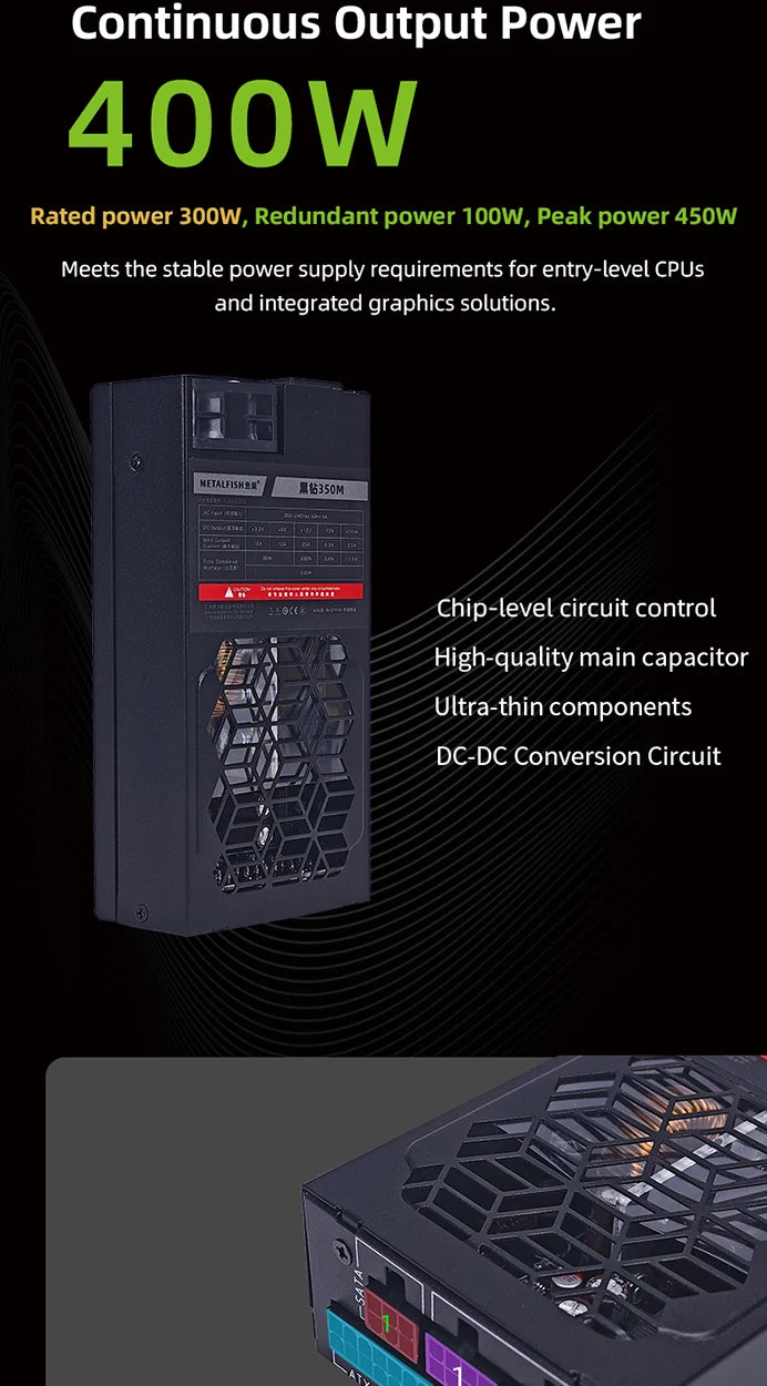 METALFISH Flex 300W Full Modular Power Supply Flex-ATX 1U PSU For ITX Mini PC POS NAS GPU Dock 220-240V