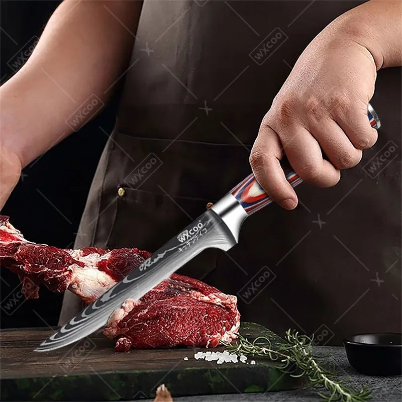 Professional Kitchen Chef's Knife Damascus Japanese Santoku Slicing Knife Meat Cleaver Stainless Steel Butcher Knife with Box