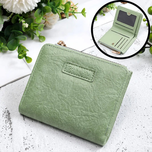 Retro Leather Short Wallet Womens Small Solid Color Zipper Large Capacity Coin Pocket Slim Card Holder Vintage Minimalist Wallet