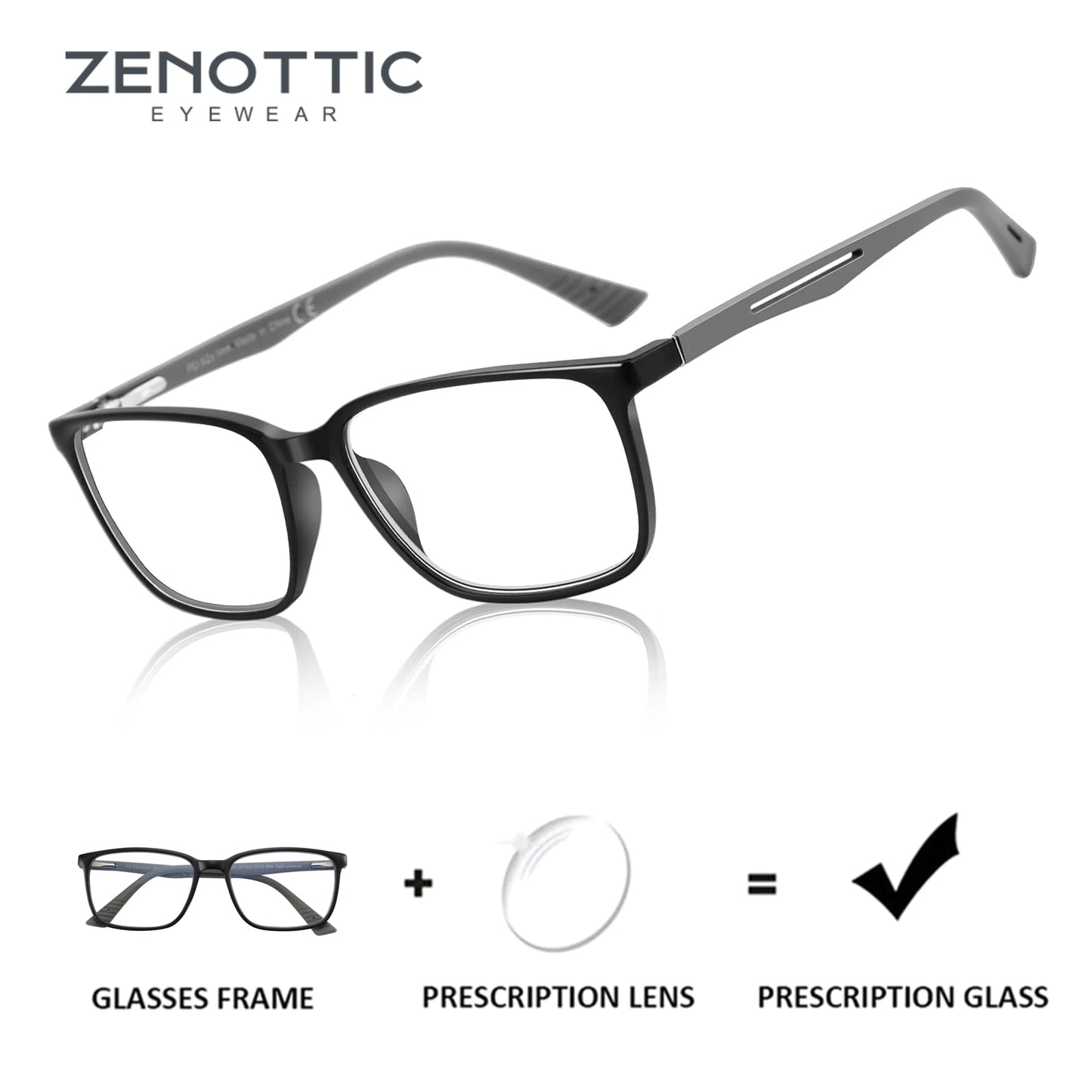 ZENOTTIC Square Prescription Glasses Anti Blue Light Photochromic optical Eyeglasses with Myopia Hyperopia Progressive Lens