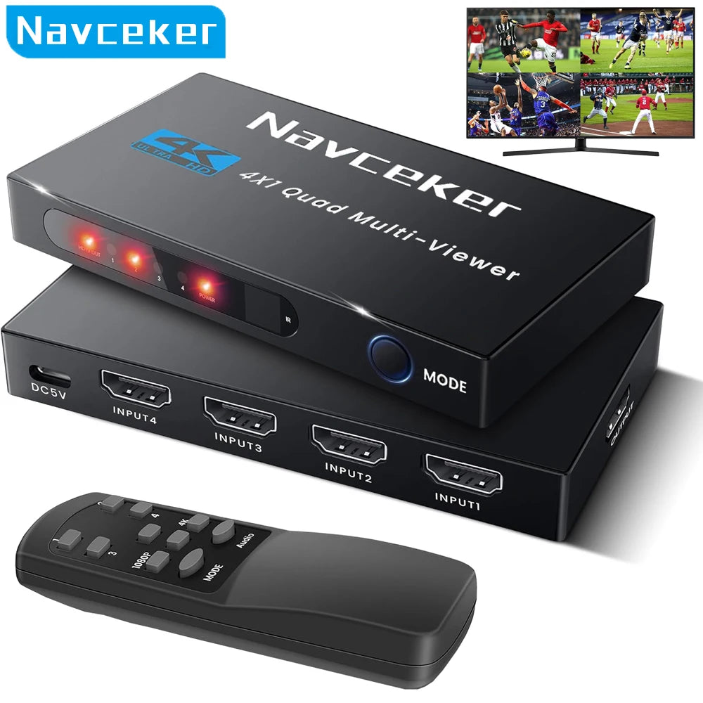 Multiviewer HDMI 4K à quatre écrans 4x1 1080P, 4 entrées 1 sortie, commutateur transparent HDMI multi-vues, 9 modes d'affichage pour caméra, ordinateur portable, PC, TV