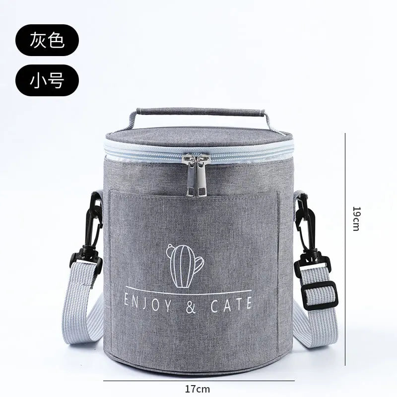 Große runde Thermische Lunchtasche Verdickte Aluminiumfolie Isolierte Bento-Tasche mit Reisbehälter Wärmetasche Mahlzeitenbeutel Oxford T...