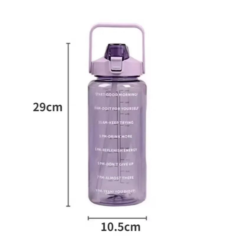 Bouteille d'eau en plastique de 2 litres avec paille, grande bouteille portable de voyage, tasse de sport fitness grande valeur, grosse tasse universelle pour adultes