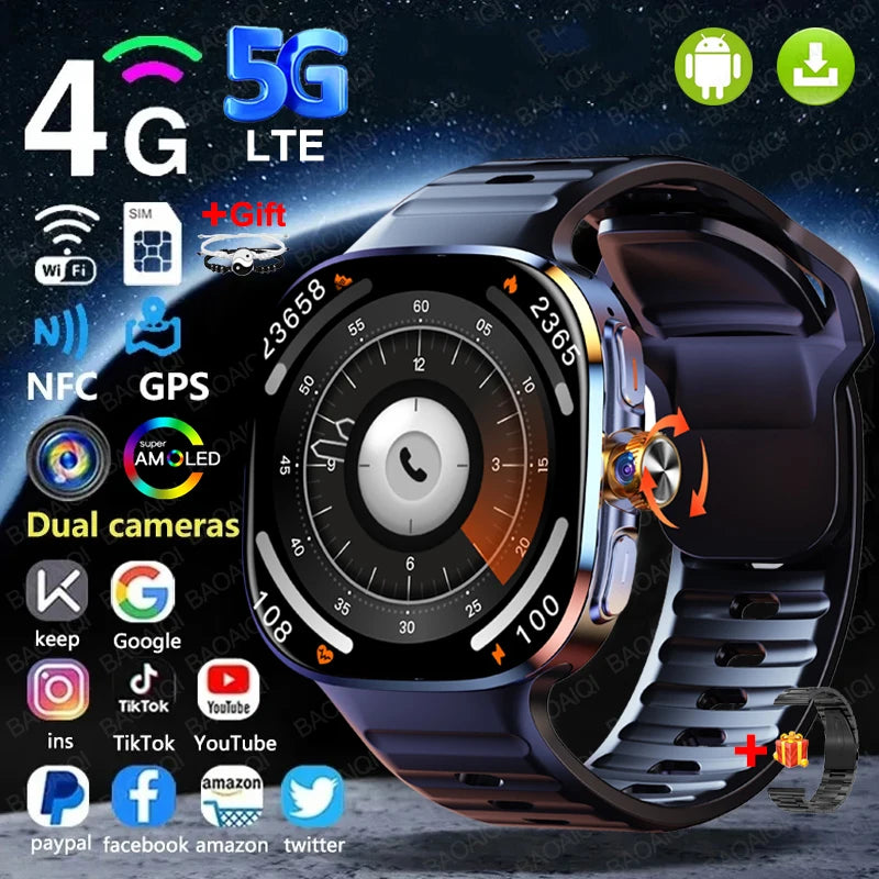 Montre intelligente 5G/4G réseau complet, écran HD 2,4 pouces, appel vidéo, 16 Go+256 Go de RAM, 2100 mAh, Google Play, WIFI, GPS, carte SIM
