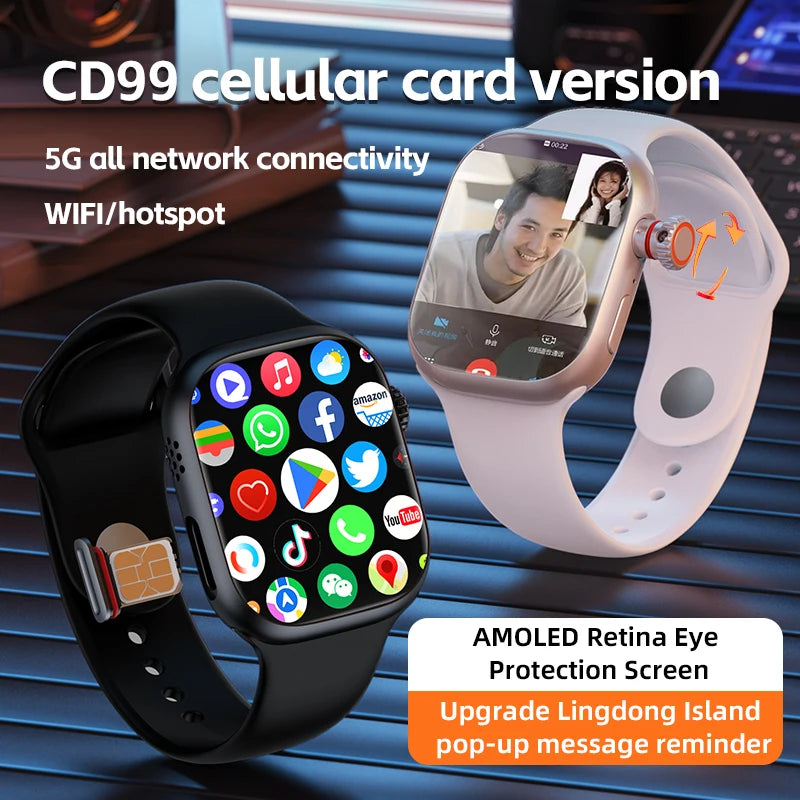 CD99 Uhr X 5G Smartwatch 2,29 Zoll AMOLED 5G LTE Smartwatch mit 180° drehbarer Kamera GPS WiFi SIM-Kartensteckplatz Gesundheitsüberwachung