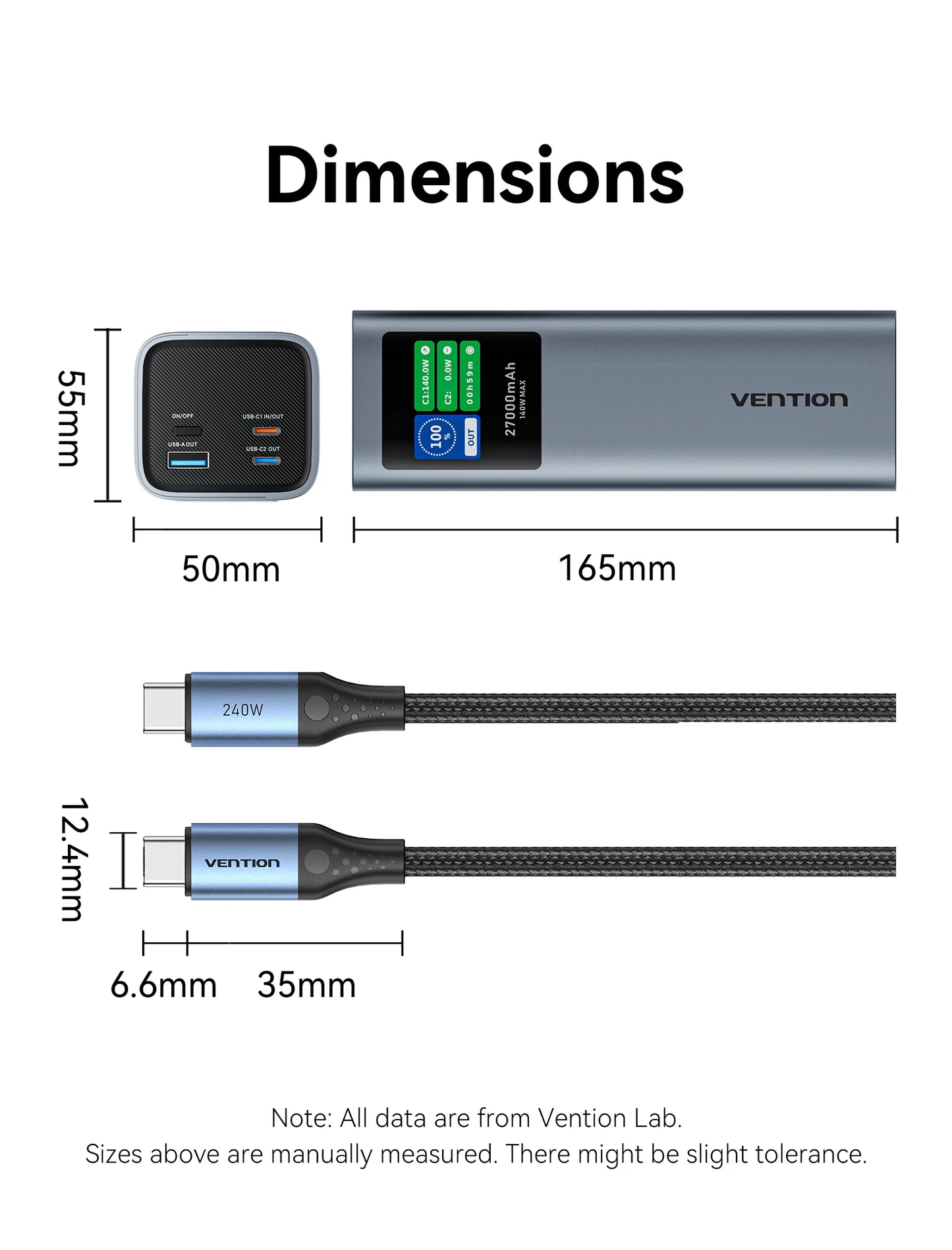 Vention 140W Powerbank 27000mAh PD3.1 Schnellladung für iPhone 17 16 Samsung S25 S24 Tragbare Powerbank für Laptops Macbook Pro