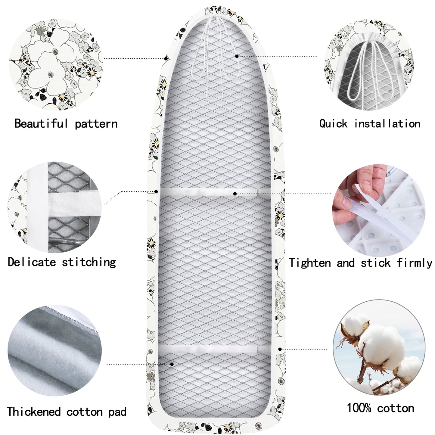 MZXcuin Ironing Board Covers (140x50 cm) Drawstring Tightening with Thick Felt Padding, Easy Fit, Scorch Resistant