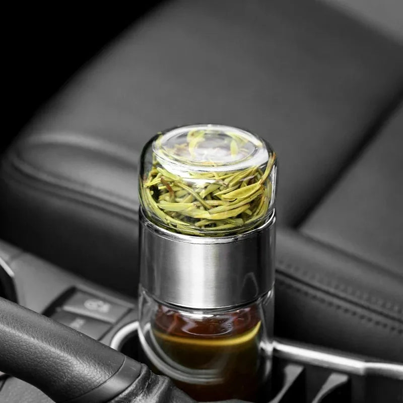 Bouteille d'eau à thé 420 ml en verre borosilicate double paroi avec infuseur pour thé, tasse à thé, gobelet, boisson avec filtre à thé