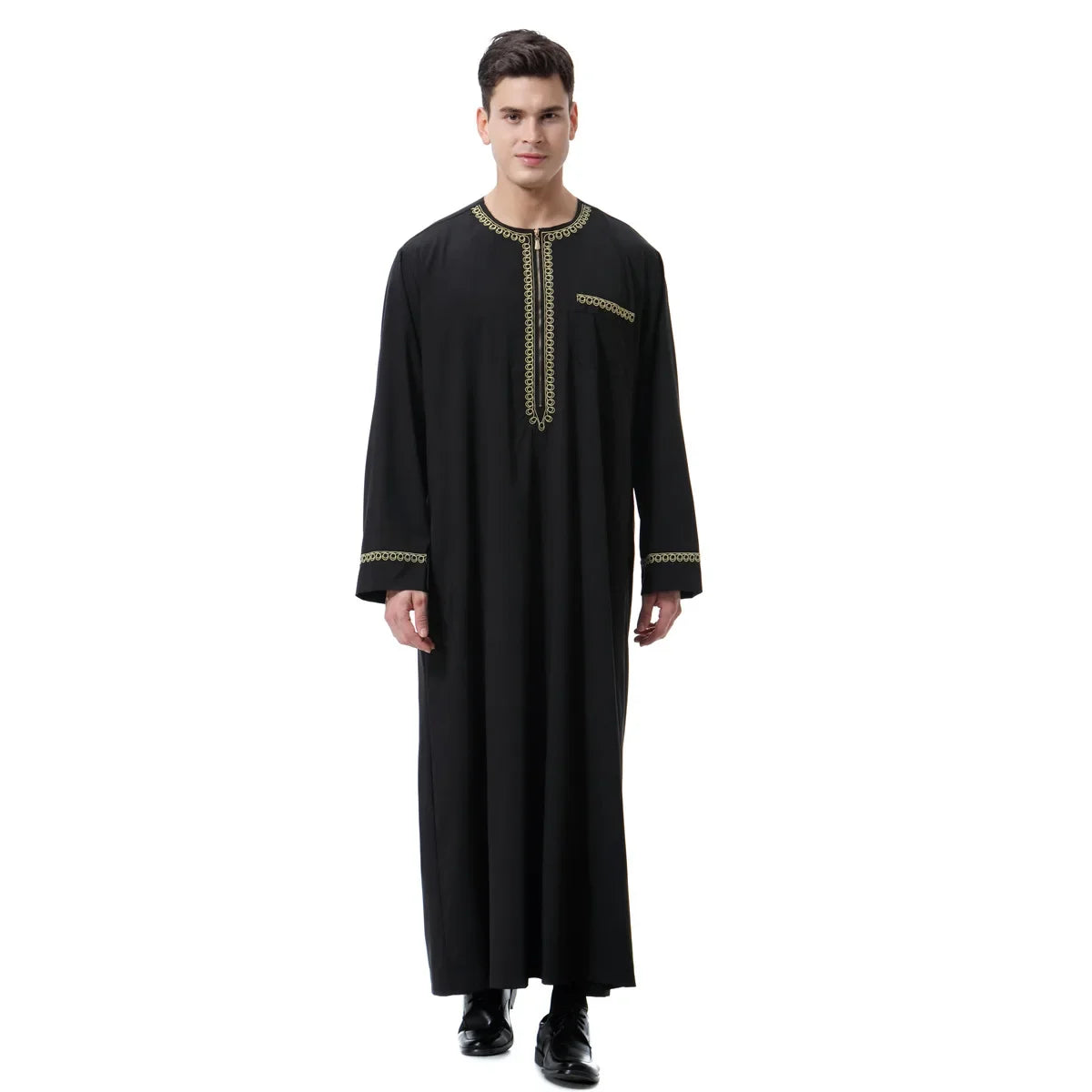 Jubba Thobe Homme Musulman Imprimé Fermeture Éclair Kimono Longue Robe Saoudienne Islamique Musulman Vêtements Abaya Caftan Islam Dubaï Robe Arabe