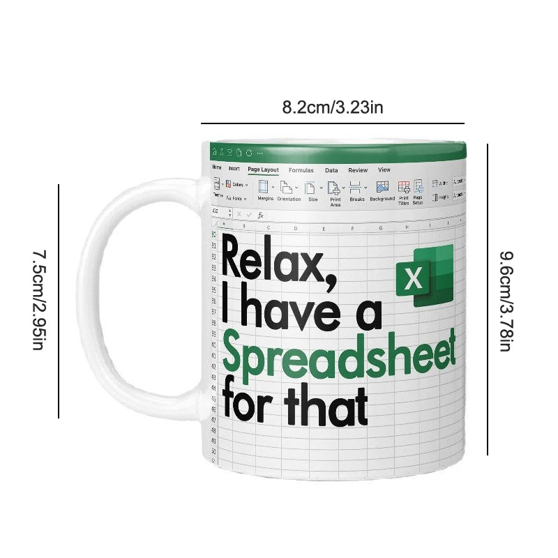 Kreativer tragbarer Excel-Muster-Keramikbecher für Zuhause, Büro, Schreibtisch, Kaffeebecher, Wasserbecher, lustiges Geschenk, 1 Stück