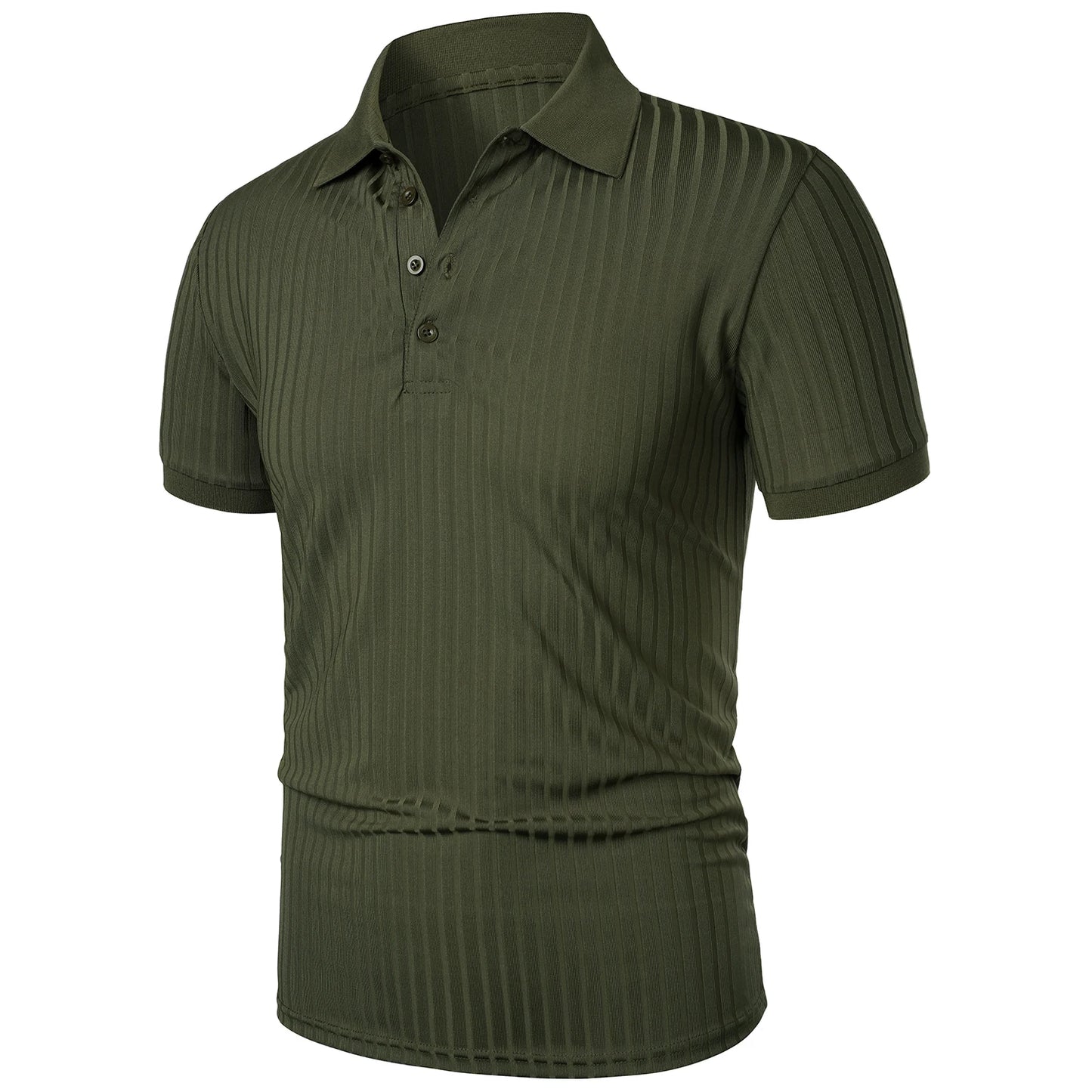 Herren Lauf-Sport-Fitnessbekleidung Sommer hochelastisches, vertikales Kurzarm-Polo-Shirt schlankes Strick-Basis-Shirt