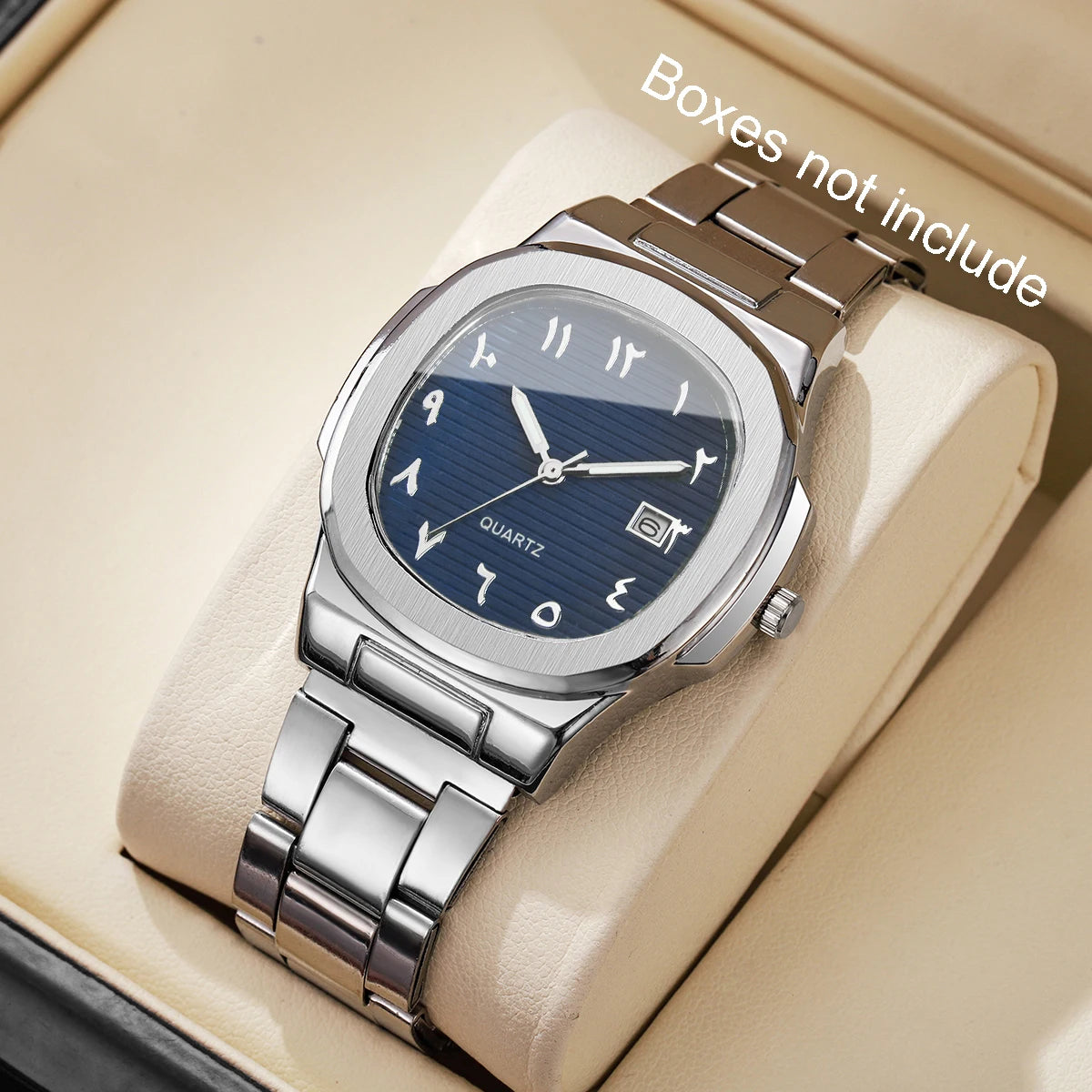 Montre de Luxe pour Homme, Cadran Carré Tendance, Bracelet en Acier Inoxydable, Mouvement à Quartz avec Calendrier (Sans Boîte)