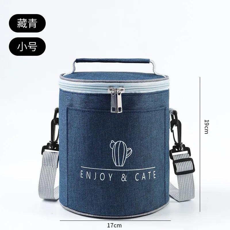 Große runde Thermische Lunchtasche Verdickte Aluminiumfolie Isolierte Bento-Tasche mit Reisbehälter Wärmetasche Mahlzeitenbeutel Oxford T...