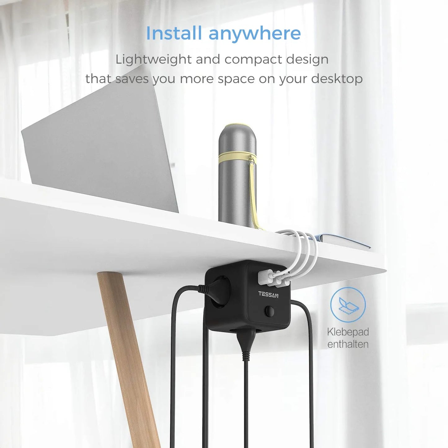 TESSAN Cube Table Power Strip Extender with 3 Outlets 3 USB Ports 1.5M Extension Cord EU KR Plug Tee Socket Adapter with Switch