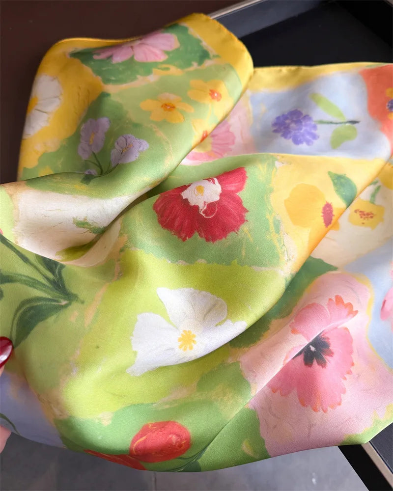 70*70cm Square Silk Scarves Women Hijab Shawls Abaya Women Veil Islamic Turban Femme Head Scarf Foulard Bandana Beach Pareo 2025