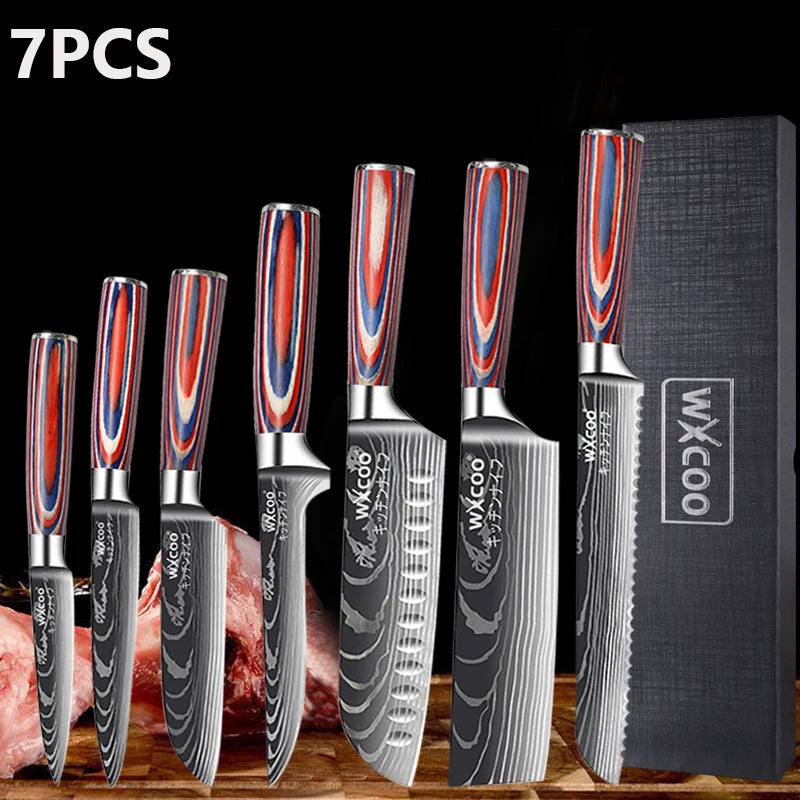Professional Kitchen Chef's Knife Damascus Japanese Santoku Slicing Knife Meat Cleaver Stainless Steel Butcher Knife with Box
