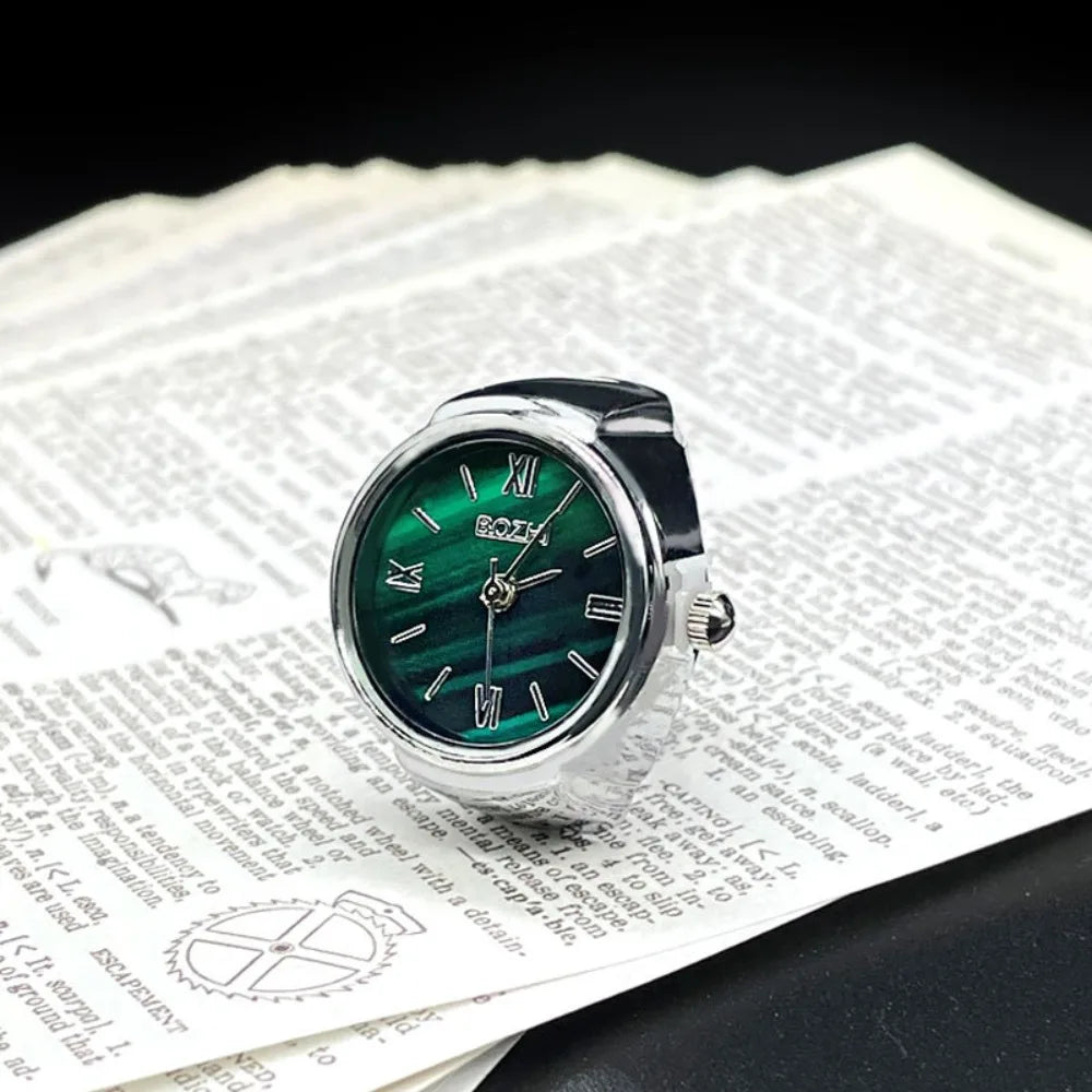 Round Finger Watch Stainless Steel Italian Charm Link CLassic Clock Quartz Watch Ring Trendy for Men Women Jewelry