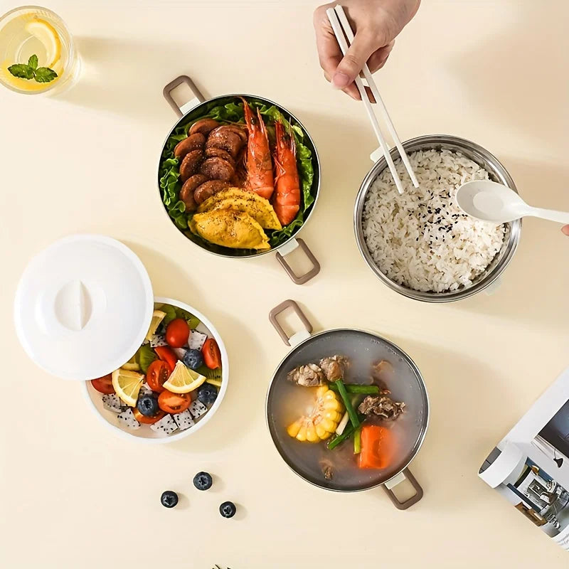 large-capacity stainless steel lunch box with a thermal lunch bag – a heat-sealed lunch box for use in schools, during camping