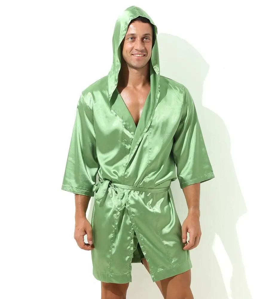 Sexy Nachtwäsche Herren Bademäntel Weich Seidig Kurzarm-Nachthemd Herren Hauskleidung Morgenmantel Herren Schlafanzug (Ohne Shorts)