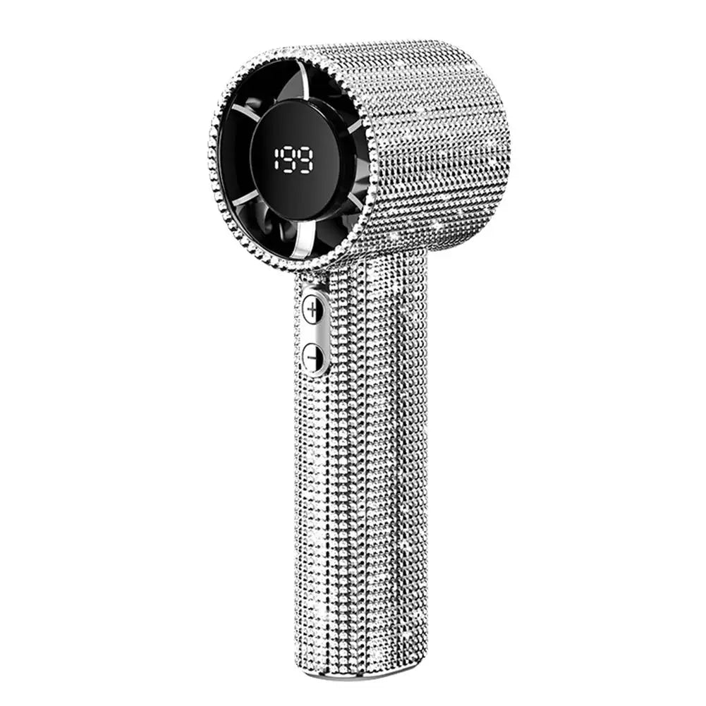 1 Stück Luxus Diamant Handheld Mini-Ventilator 199-Gang einstellbar Tragbarer Handheld Turbo-Ventilator Outdoor Digitalanzeige Elektrischer Ventilator