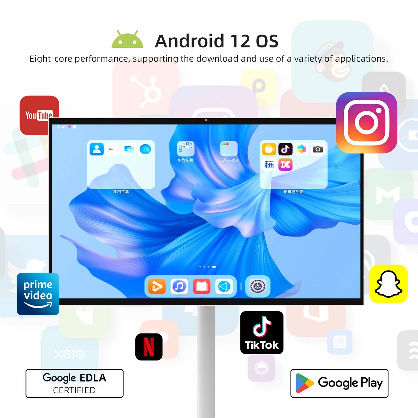 24 27 32 Inch LED White Wireless Smart Portable TV with Android Rechargeable Battery Movable Design