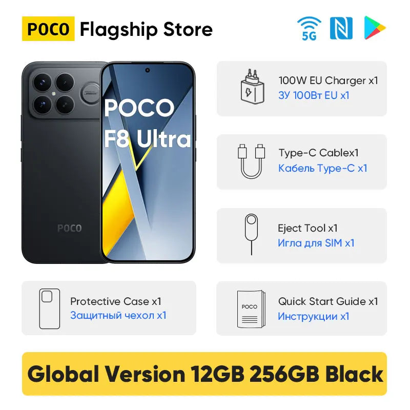 Original POCO F8 Ultra Globale Version Smartphone Snapdragon 8 Elite Gen 5 6,9" Display 6500mAh 100W HyperCharge 50W Wireless NFC
