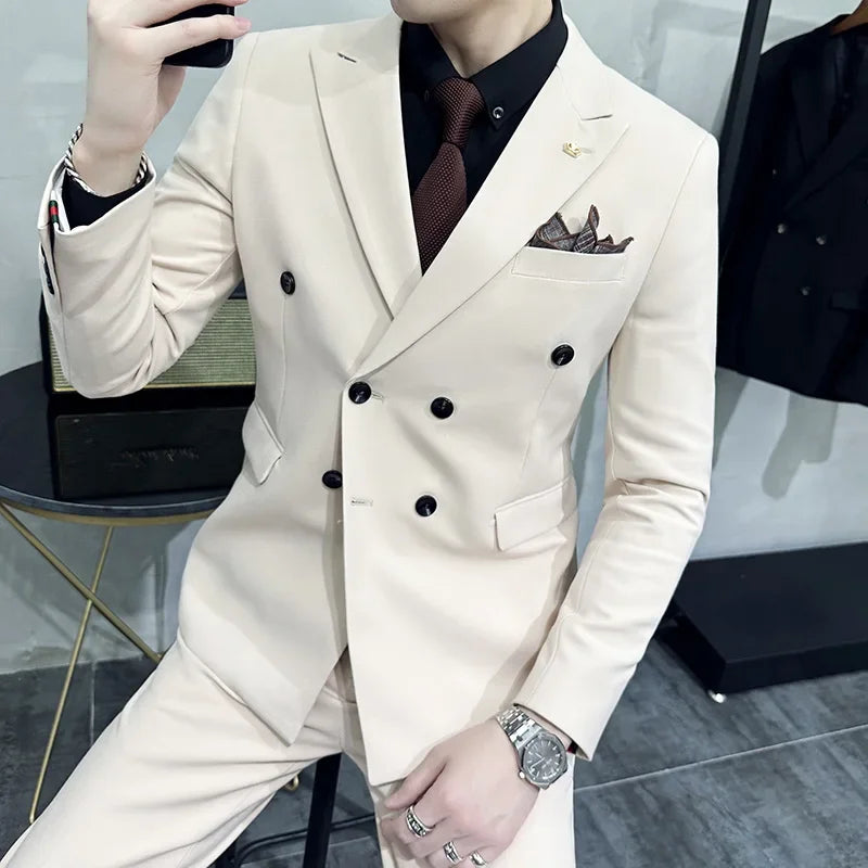 S-7XL (Jacke+Weste+Hose) Mode-Boutique Gitter Anzug Formeller Business Herren Anzug 3-teiliges Set Bräutigam Hochzeitskleid Karierter Anzug Showbühne