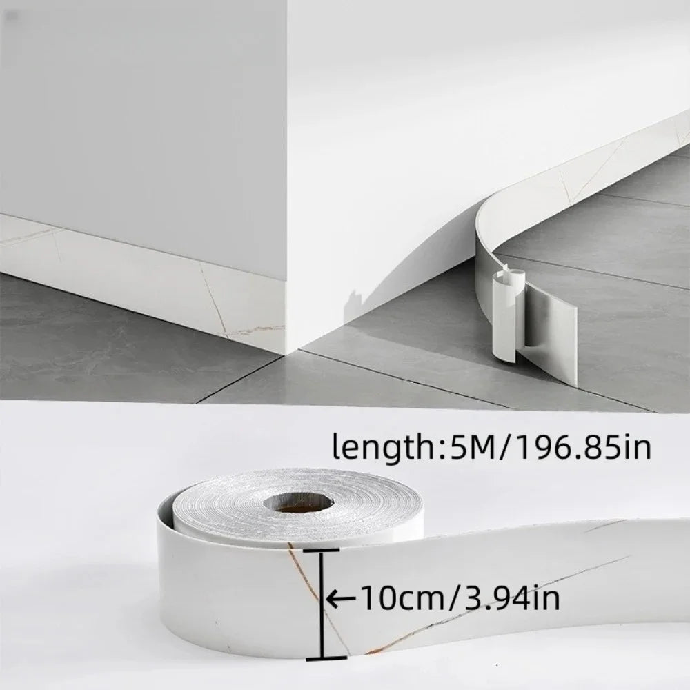 1 Stück 10 cm x 5 m PVC selbstklebender Marmor-Sockelleistenaufkleber - wasserdichter Fußleistenschutz für Eckfensterbänke zu Hause