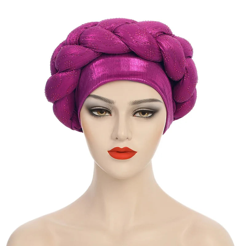 Bandeau africain tressé à diamants faits à la main Turban Femme Voiles de tête Pré-noués Foulard Bonnet Chapeau de mariage nigérian