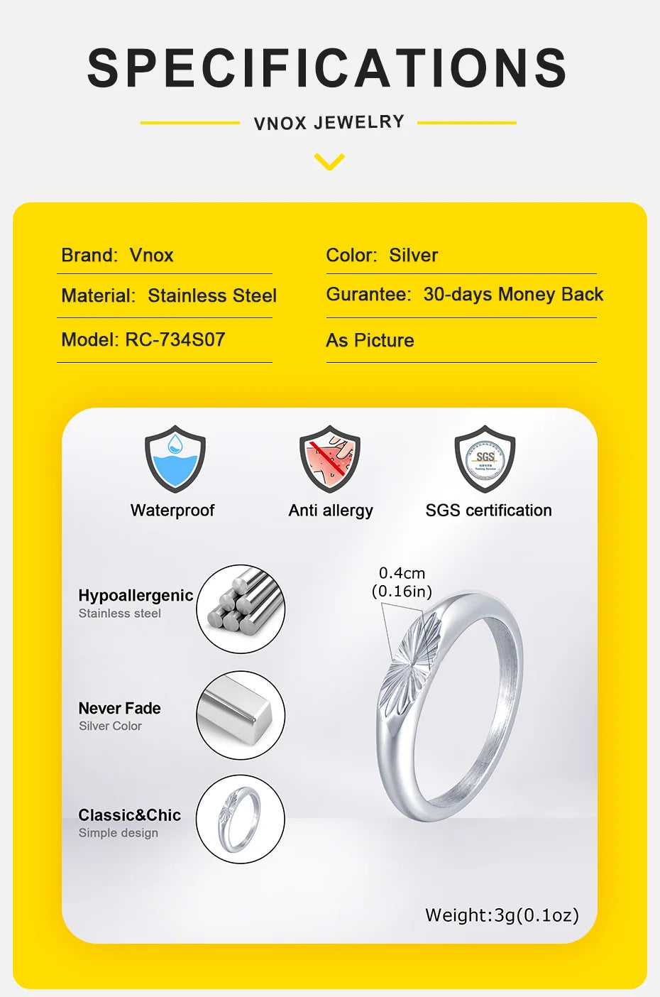 Vnox Sliver Plated Stainless Steel Ring for Men, Flower Pattern Elliptical Surface 4*9.2mm Rings, Minimalist Ring Fashion Gifts