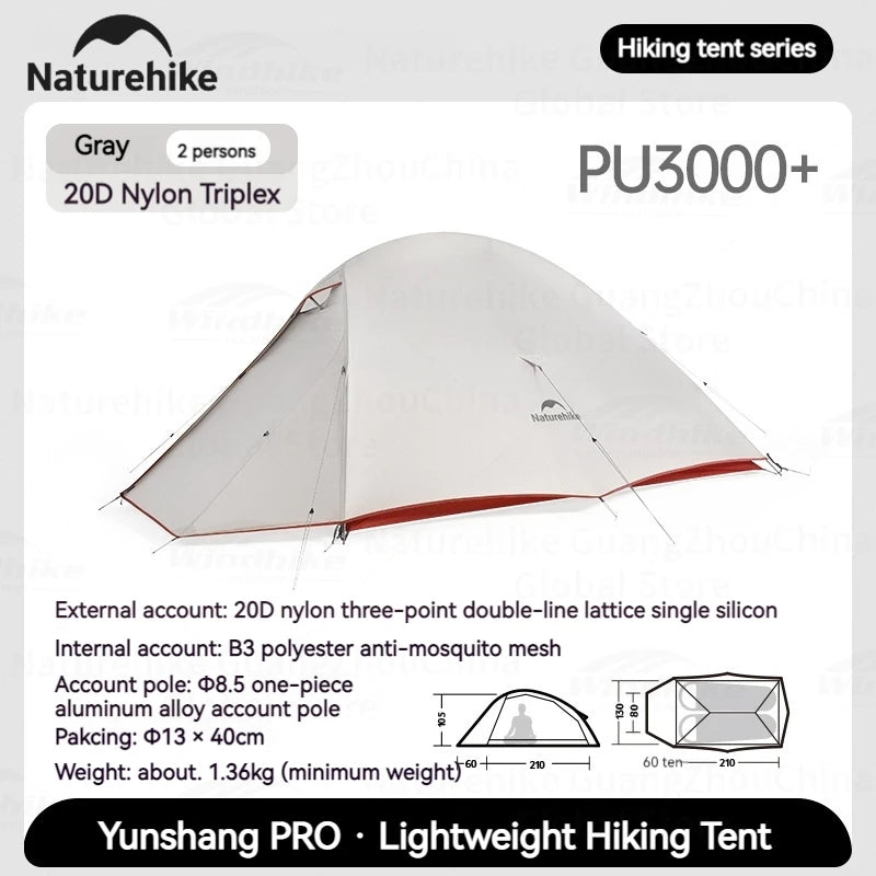 Naturehike Cloud Up Pro Tent 1/2/3 Person Lightweight 20D Nylon Waterproof Outdoor Camping Hiking Backpacking Ultralight Tent