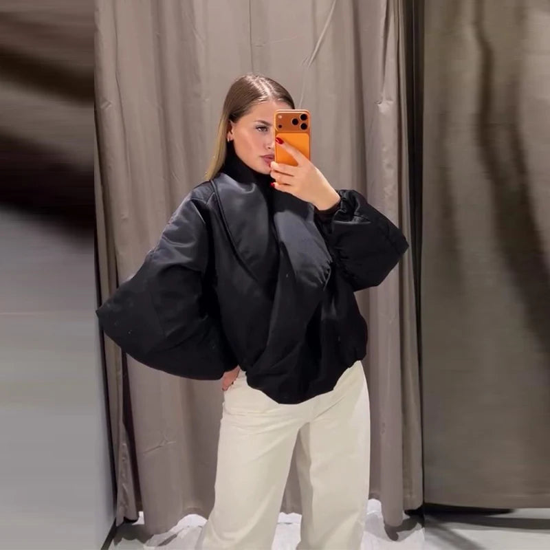 Fashion Y2K Satin Bomberjacke Damen Malve Puffärmel Cropped Reißverschluss Freizeit Jacke 2026 Frühling Lady Chic Street Mäntel Neu